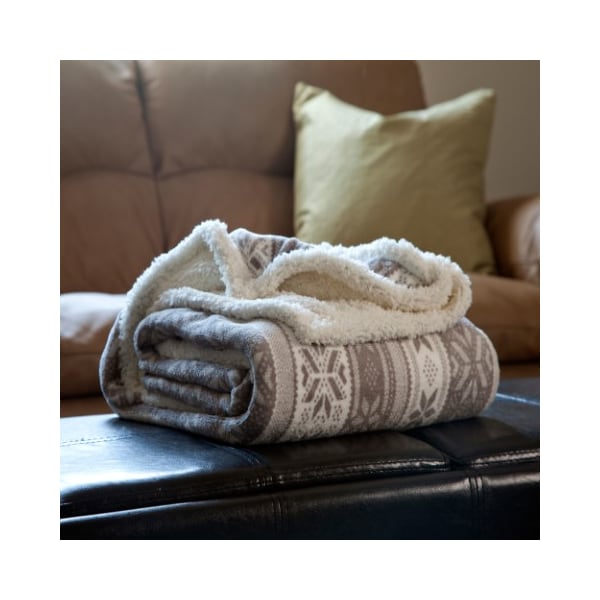 Hastings Home Hastings Home Fleece Sherpa Blanket Throw - Gray Snowflakes 733093FWW - main